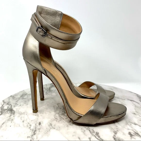 Halston Heritage Ellen Metallic Leather Ankle Strap Platform Sandal 7 Grunge - Picture 2 of 16